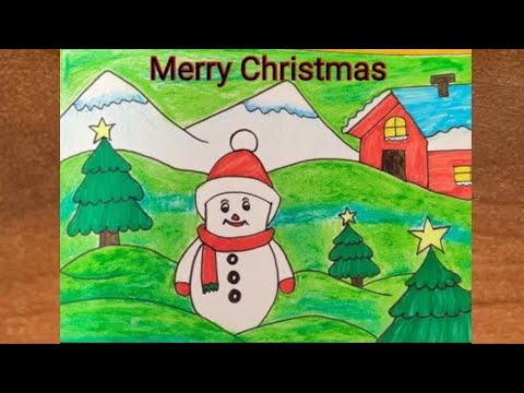 Merry Christmas Drawing / Snowman drawing for christmas / How to draw christmas drawing for kids