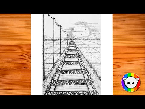 Scenery drawing | How to draw a train path | Pencil drawing