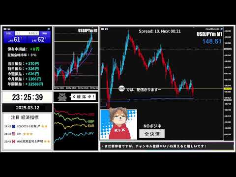 FXトレードライブ配信-03/12後半（ドル円/USDJPY-注目経済指標）3月から100万円チャレンジ開始！