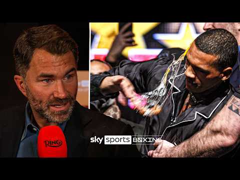 Eddie Hearn reacts to Chris Eubank Jr slapping Conor Benn with an egg