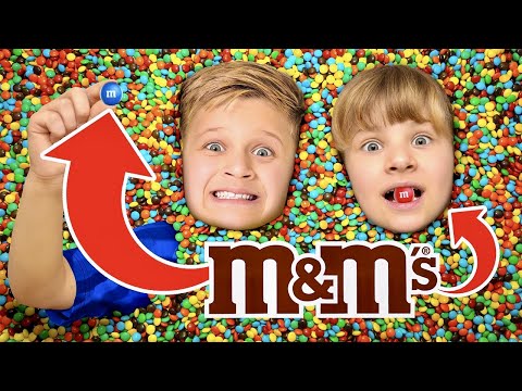 Find The M&M In Skittles Pool! Girls vs. Boys Challenge