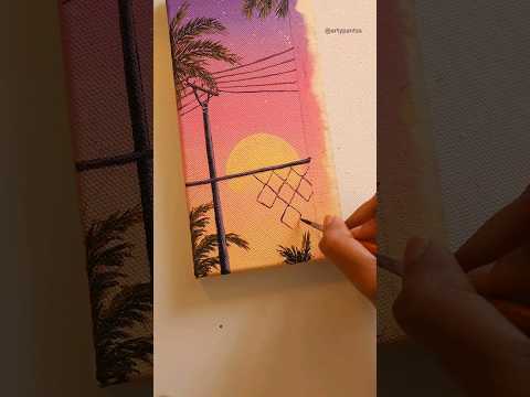 how to paint tropical sunset #art #canvaspainting