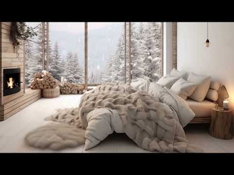 Cozy Boho Bedroom Ambience Winter Burning Fireplace Sound Snowing Relax Study Calm Snowing 1 Hour