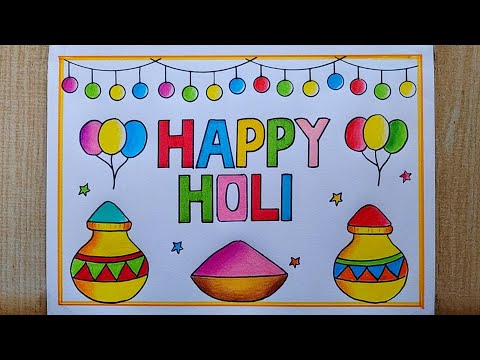 Holi drawing easy| Happy Holi poster drawing| Holi festival drawing| Holi special Card drawing