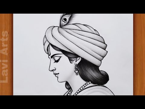 Krishna Drawing -Easy Step by step with Pencil | Krishna drawing Image | Chitra | Pencil drawing