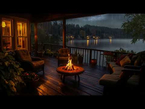 Soft Jazz in Cozy Lakeside Balcony on Rainy Day 🌧️ Background Music with ASMR Sounds to Relax