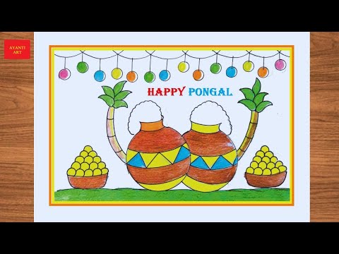 Pongal Drawing Easy / Pongal Festival Drawing / Pongal Pot Drawing / How To Draw Pongal / Rangoli