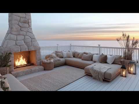 Cozy Winter Beachfront Ambiance | Fireplace Crackling & Ocean Sounds ASMR for Relaxation