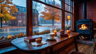 Cozy Autumn Coffee Shop 🍂 ☕ Perfect Fall Ambience | Rain & Fire Sounds for Sleep or Focus | Ambient