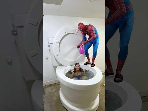 Crazy SPIDERMAN Tricked Me with Balloon Prank in the Giant Toilet #shorts