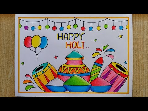 Very easy Holi drawing | Happy Holi poster drawing| Holi Festival drawing| Holi Colours drawing easy