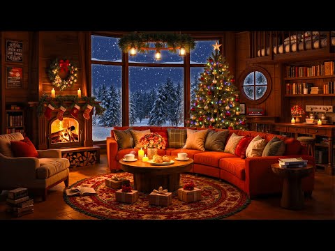 Relaxing Jazz Music & Crackling Fireplace in Cozy Cabin Ambience ❄️ Smooth Jazz for Work, Study