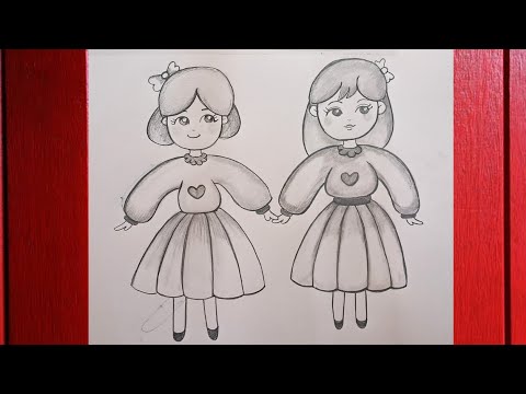 how to draw a girl easy//girl drawing//easy pencil drawing //friendship drawing