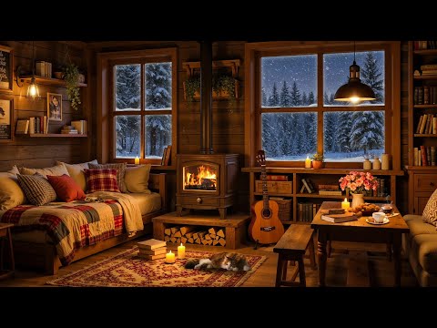 Smooth Jazz Music 🛖 Cozy Cabin Ambience with Soft Jazz and Crackling Fireplace to Work, Study