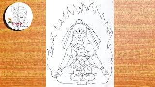 Holika Dahan Special Drawing | Easy Drawing of Prahlad and Holika Sitting on Fire Step by Step