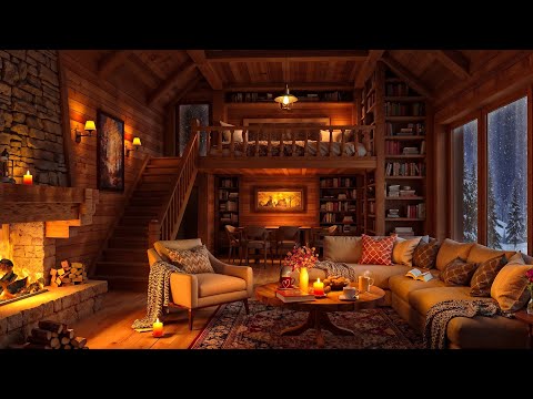 Stress Relief with Soothing Jazz Music and Fireplace Sounds in Cozy Reading Nook Ambience