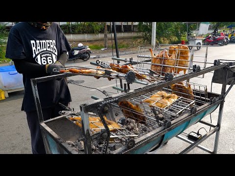 Rotating and Rotating Pig and Duck Roast, Thai Street Food