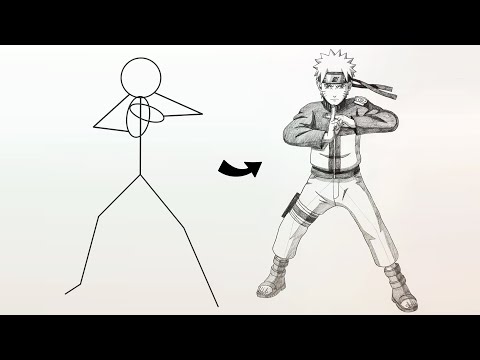 How to Draw Naruto Full Body from Stick Man | Easy Step by Step