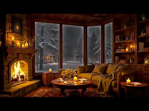 Cozy Winter Room Ambience ❄️ Jazz Relaxing Music, Wind & Fireplace Sounds for Study, Relax, Sleep