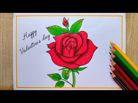 How to draw Rose Step by step| Rose Flower drawing| Valentine's day Special drawing|Red Rose Drawing