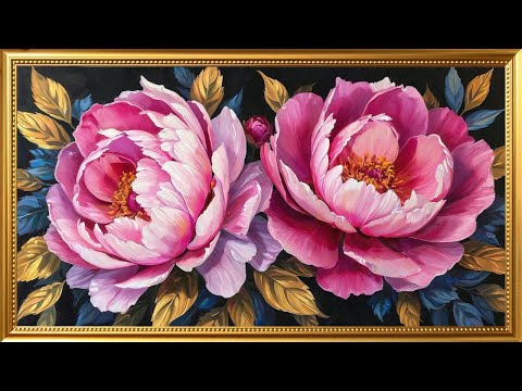 Radiant Pink Peonies Painting | Gold Frame TV Art | Vintage Floral Painting Screensaver | 4K 2Hrs