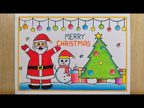 Merry Christmas drawing easy| Santa Claus drawing| Christmas Tree drawing| Merry Christmas poster