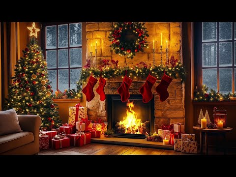 Relaxing Christmas Music Snow Falling 🎄 Cozy Christmas Fireplace 🔥 Christmas Carols 24/7