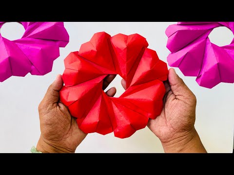 Origami 3D Heart Wreath for your Valentines Day Decoration | Paper Craft