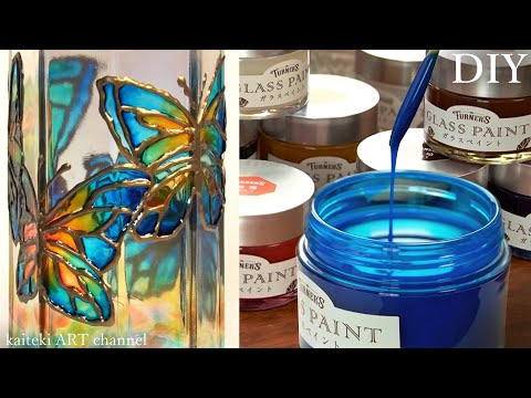 ガラスに描ける絵の具でステンドグラス風DIY 🦋 How to paint on glass | diy craft like stained glass