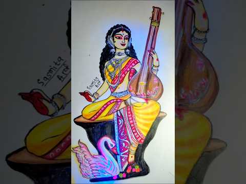 maa saraswati  // maa saraswati drawing video  // maa saraswati pencil colour drawing step by step