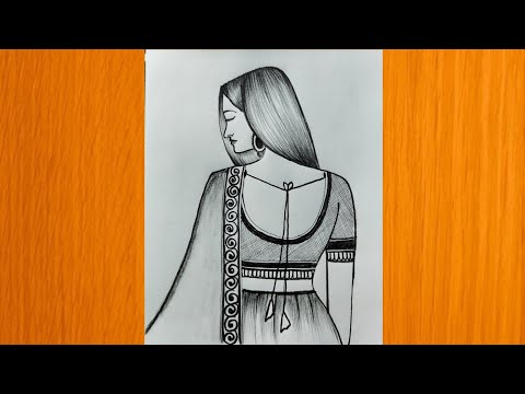 How to draw Girl backside in Saree || Pencil sketch for beginner || drawing tutorial|| gajra drawing