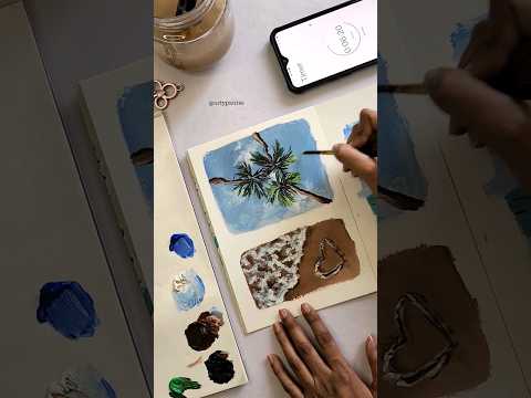 painting palm trees #youtubeshorts #canvaspainting