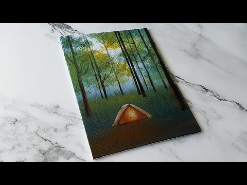 Camping in the forest / easy acrylic painting idea for beginners ✨️