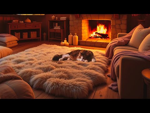 Cozy Fireplace & Jazz for Sleep & Relaxation 🎶🔥 | Cat, Piano Ambience