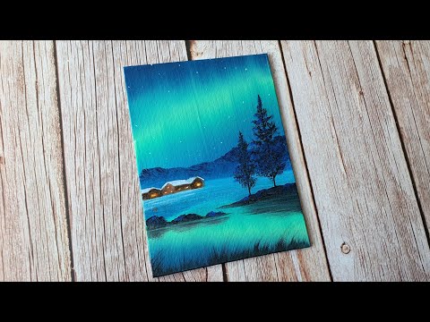 Aurora night sky / easy acrylic painting ideas for beginners ✨️