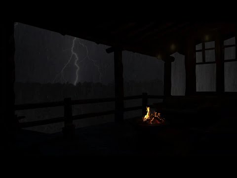 🌲🍁Tranquil Forest Escape | Light Rain, Distant Thunder & Crackling Fireplace for Complete Calm 🔥🌧️