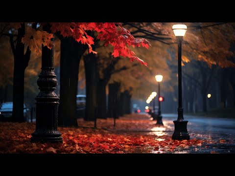 Fall Autumn Ambience | Raining Falling Leaves Peaceful Relaxing Jazz Instrumental Music 1 Hour