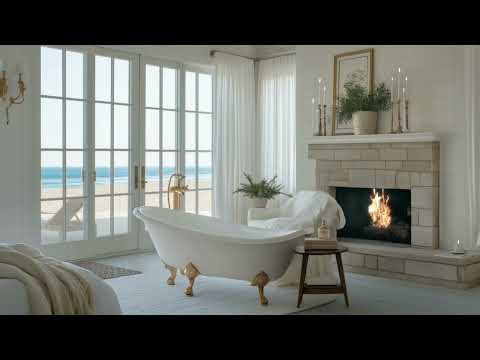 Cozy Coastal Ambiance with Fireplace Crackling Sounds | Ocean Sounds | ASMR Focus Relaxation