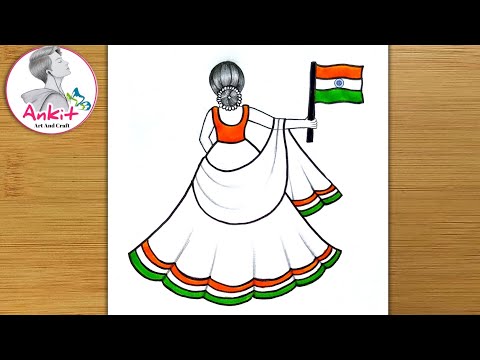 Independence Day Drawing Easy Steps / How to draw 15 august Drawing Easy Step /Tiranga Girl Drawing