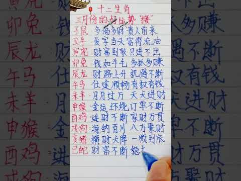 十二生肖，三月份的好運勢，請接福（內容僅供參考）＃十二生肖 #老人言 #人生之道 #硬筆字