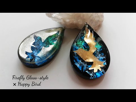 レジン🐦ホタルガラス風×幸せの鳥ペンダント✨作り方🎵resin/firefly glass-style × happy bird🐦🍀