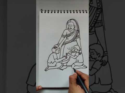 Y=Mother's love/ Quick simple and easy drawing of mother and child/ Mother's love unconditional