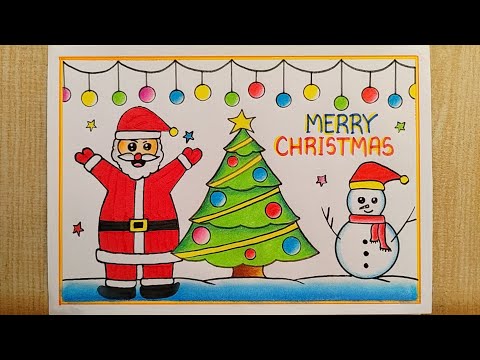 Merry Christmas drawing easy| Santa Claus drawing| Christmas Tree drawing| Merry Christmas poster