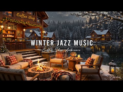 Winter Jazz Music ⛄ Relaxing Jazz Music and Crackling Fireplace at Cozy Porch Ambience for Studying