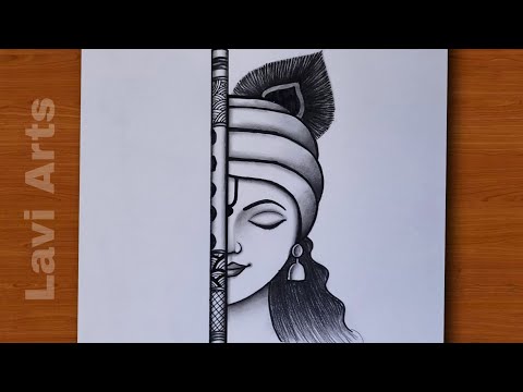 How to draw Krishna Half face | Easy drawing ( for beginners) | Beautiful God drawing | Krishna Art