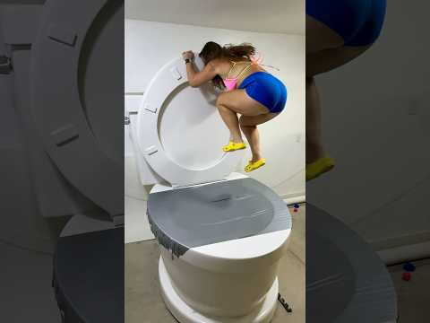 BIG BACKWARDS JUMP into the Giant Toilet Covered in Duct Tape #shorts