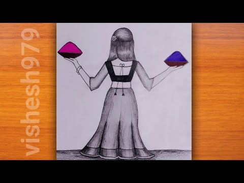 Happy holi drawing / girl drawing easy / girl drawing beautiful and easy / chitra