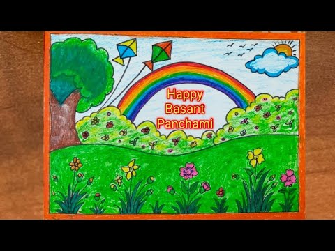 Basant Panchami drawing easy / Basant Panchami poster drawing / Nature Scenery Drawing easy #basant