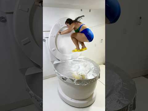 I JUMPED SUPER HIGH BACKWARDS into the Worlds Largest Toilet with 100 Layers of Tin Foil #shorts