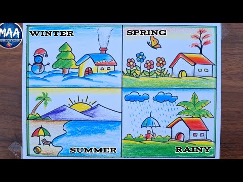 Four Seasons Drawing | How to Draw Four Seasons for kids | Weather Season Drawing Idea #season